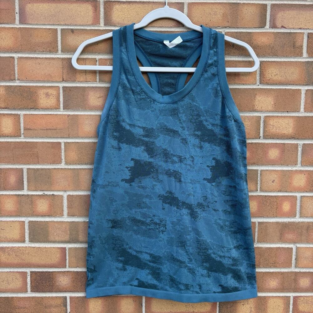 Athleta Momentum Camo Seamless Racerback Tank Top Dark Surf Teal Size L